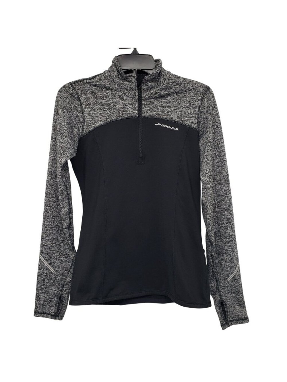 Brooks Running Womens Quarter Zip 1/2 Zip Black Gray Pullover Utopia Thermal